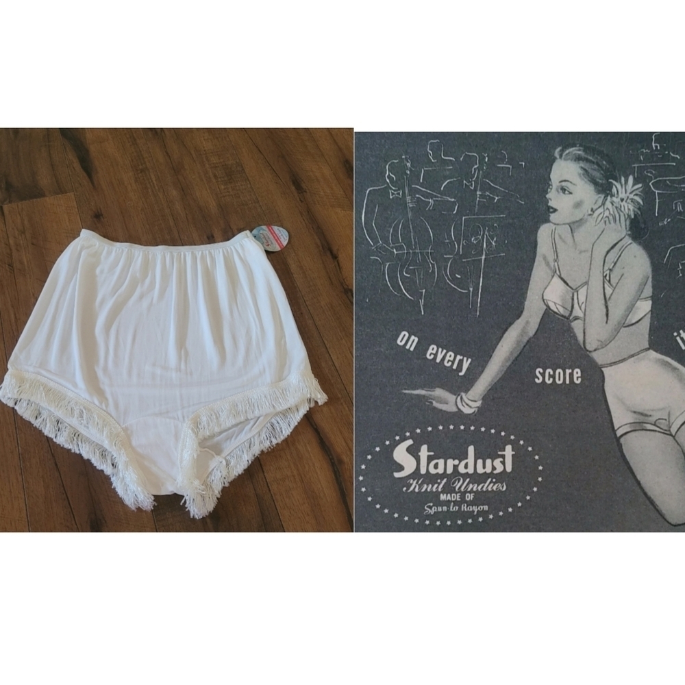 1940's NEW WITH TAG Stardust Rayon Tassel Trim Mushroom Gusset Tap Panties‎